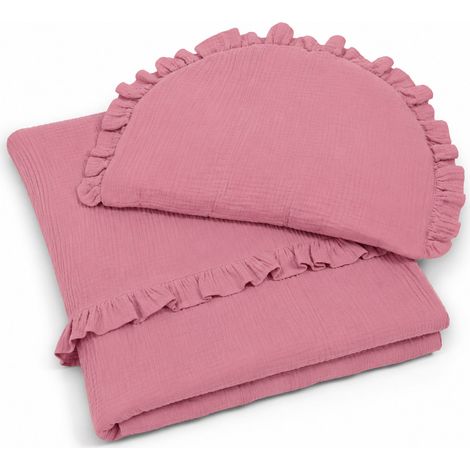Trapunta con imbottitura e cuscino piatto con volant in mussola - set da 2 pezzi, rosa retrò (1/5)