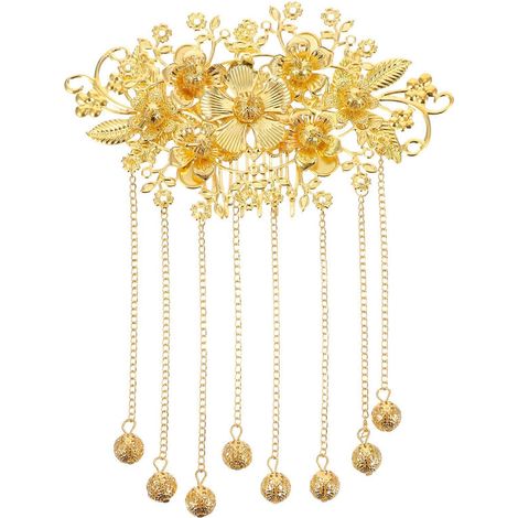 pince à cheveux de mariage style chinois, peigne rétro, accessoire pour cheveux à longue frange-16X13cm-Golden (1/4)