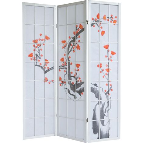 Paravent 3 panneaux japonais en bois blanc 132x175 cm PAR06016 (1/4)