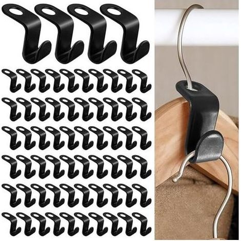 100 Pièces Crochet pour Cintres gain de Place Crochet de Connexion de Cintre, Mini Cintres en Cascade Organisateur pour la Penderie Super pour un gain de place dans son dressing (Noir) (1/5)
