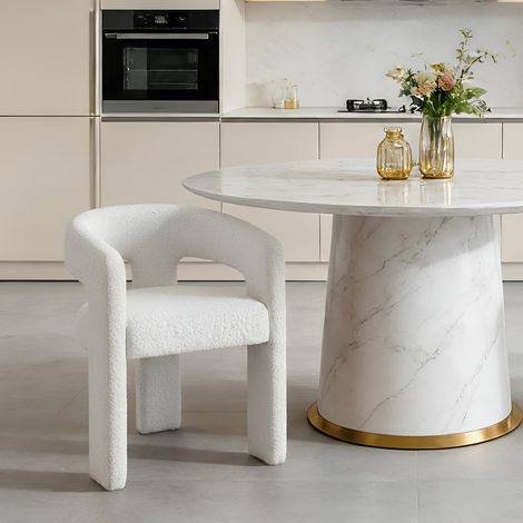 Wahson Faux Fur Dining Chair – Chic Curved Backrest Armchair for Kitchen, Living Room, Cafe, White