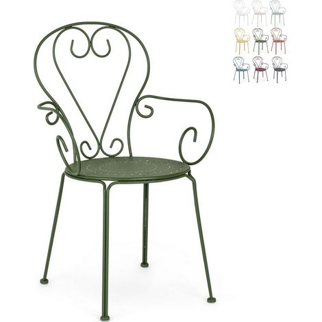 SEDIA GIARDINO ESTERNO ACCIAIO IMPILABILE VERDE FOREST DESIGN VINTAGE 49X49X89 (1/5)