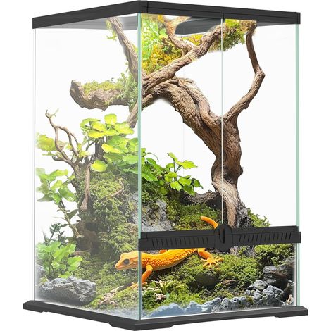 1 Terrarium Verre 40L Pour Reptiles Avec Couvercle Grille Et Aération 30x30x45cm Pour Lézards Serpents