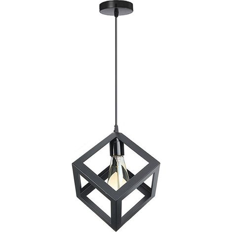 Suspension Moderne Cube Forme Suspension Style Géométrique Plafonnier En Métal E27 Carré Éclairage Créatif Chambre Salon Salle À Manger Plafonnier 16 22 28cm Noir 1 Pièce (1/2)