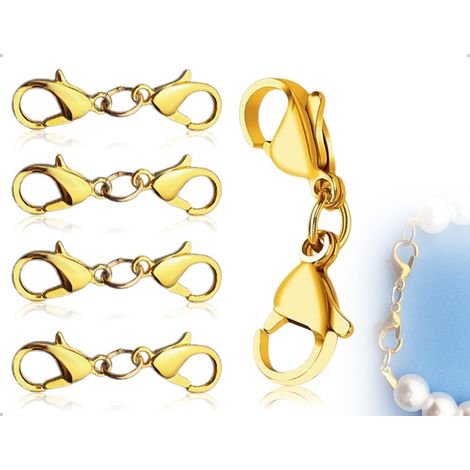 Lot De 4 Fermoirs à ChaîNe, Fermoirs Mousquetons à Double Ouverture, Rallonges De ChaîNe, Connecteurs De Bracelet, Pour Bracelets Faits Maison, Bracelets De Cheville, CréAtion De Bijoux (Doré) (1/5)