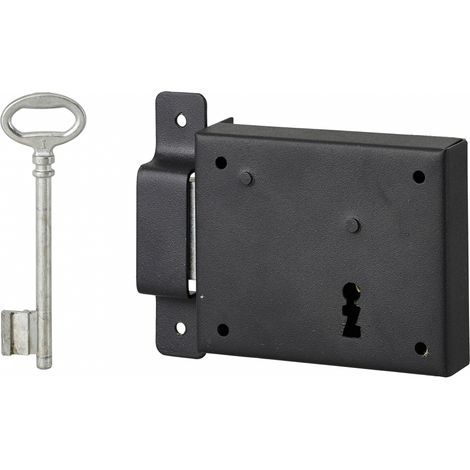 Thirard – Serrure horizontale en applique à clé pour porte de cave – Pêne seul gauche – Axe 60mm – Dimensions 95x76mm – Coffre acier cambré – 1 clé