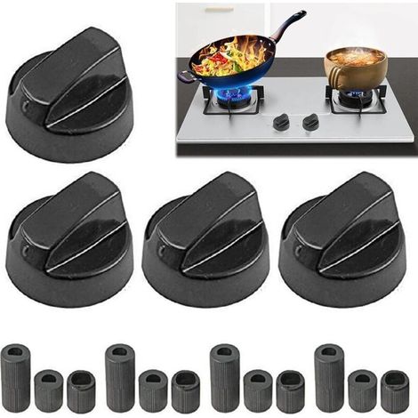 Set of 4 Universal Control Knobs, Hob Buttons, Gas Cooker Buttons, Universal Black Control Switch Buttons, Universal Control Knobs, for Kitchen Cookers (1/4)