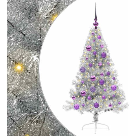 Künstlicher vorbeleuchteter Weihnachtsbaum Silber 120 cm vidaXL