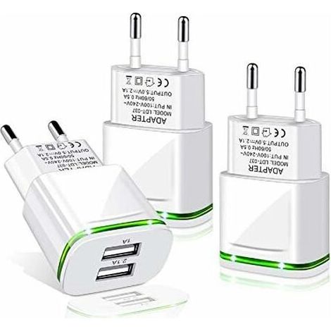 Prise chargeur USB 2.1A Pack de 3 adaptateurs de charge 2 ports adaptateur d'alimentation adaptateur secteur prise secteur prise de charge compatible pour téléphone 11 XR X XS Max 8 7 6 6S Plus 5S, Sa (1/2)