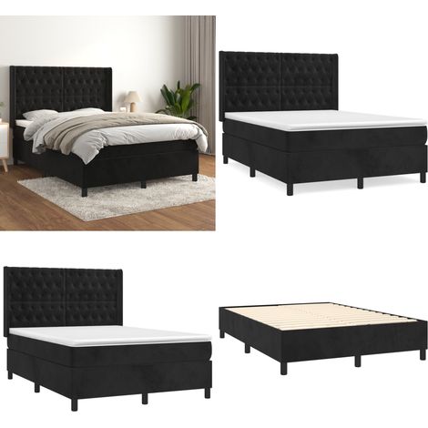 Sommier à lattes de lit avec matelas Noir 140x190 cm Velours - Lit Tapissier - Lit Velours - Lit Double - Literie - Chambre À Coucher - Home & Living