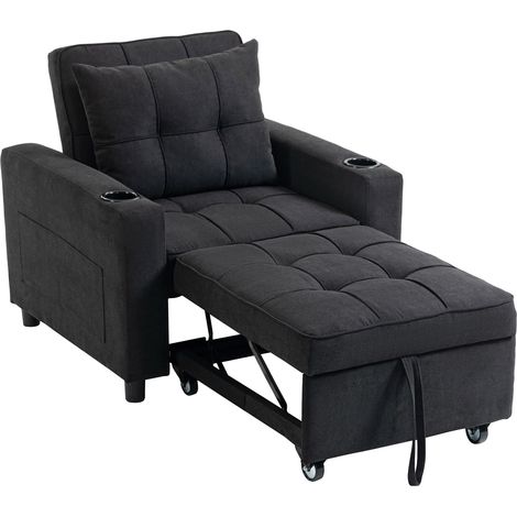 3in1 Single Sofa Bed, Convertible Sleeper Chair Bed  Black (1/5)