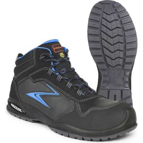 Pezzol Portofino S3 scarpe da lavoro antinfortunistiche alte N.44 in pelle nera con inserti azzurri metal free made in Italy Nero + Azzurro 44 (1/5)