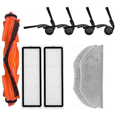 Lot de 9 pi��ces de rechange pour aspirateur robot Xiaomi S40/OV81 : brosse lat��rale principale, filtre HEPA et chiffon de nettoyage.