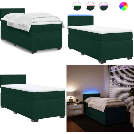 Boxspringbett mit Matratze Dunkelgrün 100x200 cm Samt - Boxspringbett - Doppelbett - Samtbett - Grünes Bett - LED Beleuchtung - Home & Living (1/5)
