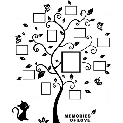 Adhesivos Fotográficos - Decoración Mural 3D en Acrílico con Forma de Árbol y Marcos para Fotos - Autoadhesivos Desmontables - Negro - 1 Juego (1/5)