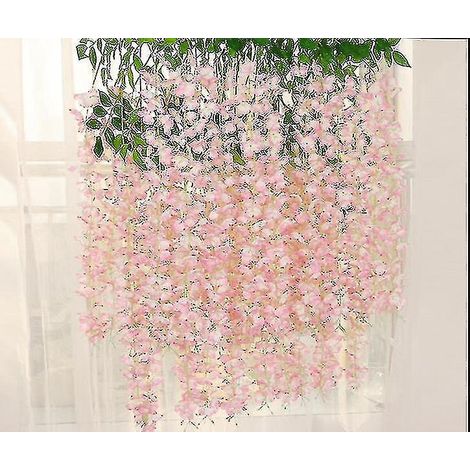 Guirlande de glycine artificielle en soie, fleurs suspendues, décoration pour la maison, les mariages et les fêtes (24 pièces, guirlande, blanc) - Rose clair (1/3)