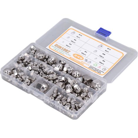Kit de 249 écrous à embase M3 à M12 en acier inoxydable 304, finition brillante, conforme DIN1587 (1/5)