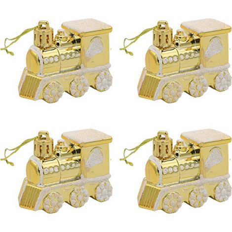 (Verpackungsmaße: 24 x 3 x 5 cm, Maße eines Artikels: 6 x 3 x 5 cm) 4 Weihnachtsbaumschmuckstücke, Miniatur-Eisenbahn zum Aufhängen (gold) (1/2)