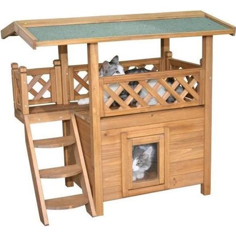 Maisonnette pour chat - KERBL - Lodge - Bois - Marron / Vert - 77 x 50 x 73 cm (1/5)