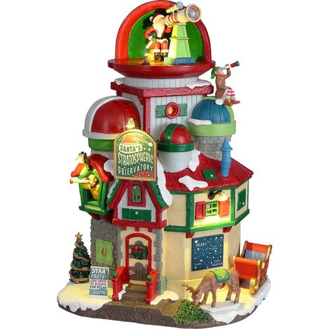 ‎Osservatorio Stratosferico di Babbo Natale‎, edificio illuminato per villaggio di Natale in poliresina (1/4)