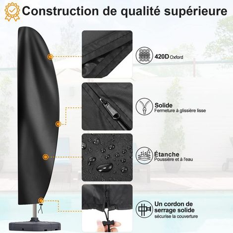 Housse Parasol Déporté, Robuste Tissu Oxford 420D, Iimperméable, Anti-UV Housse de Protection Parasol Deporte avec Grilles D’aération, Noir, 205x57/48/25cm (1/2)