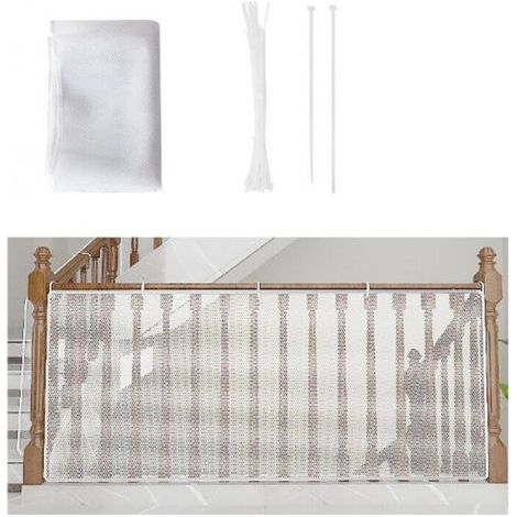 Filet de Sécurité pour Enfants, Bébé Filet de Protection pour Balcon et Escalier, 300Lx79H CM Robuste Réglable Clôture D'escalier Barriere de Securite en Maille pour Chat et Jouet, Blanc (1/4)