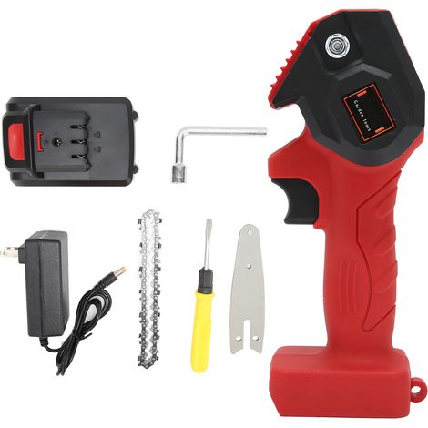 Mini tronçonneuse électrique FYD-001 rouge, scie d'élagage portative rechargeable pour jardin, avec chargeur secteur AC110-240V et prise US (1/5)