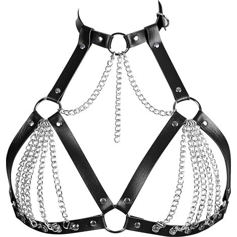Bracelet de soutien-gorge en cuir, chaîne de poitrine en couche Punk, harnais de poitrine en cuir noir Body Chain Belt Rave Nightclub Accesseur de bijoux de soutien-gorge au ventre pour le carnaval (1/5)