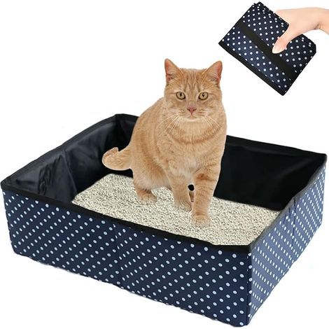 1pc Bac à Litière pour Chat Pliable, Portable Litière de Voyage pour Chat, Boîte à Litière Pliable pour Chats avec Animaux, Imperméable, Nettoyer pour Domicile et Extérieures Camping, L(Bleu) (1/3)
