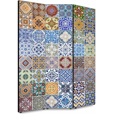 Lupia - Separe' per interni, Divisorio 135,6 x H 176 x P 3,1 cm AZULEJOS COLOR paravento 3 Ante in legno con Tele stampate fronte retro Soggetto unico (1/4)