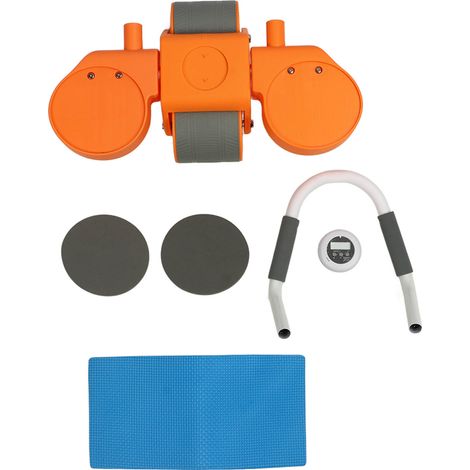 Rouleau abdominal double roue orange avec minuterie, exerceur à rebond automatique pour salle de sport à domicile (1/5)