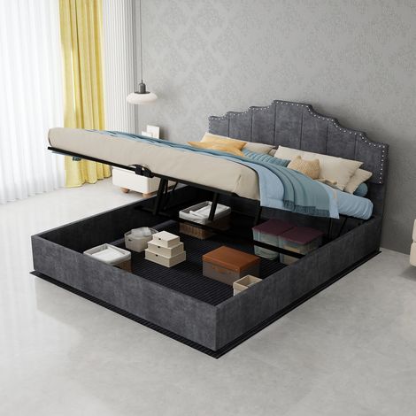 Bett Doppelbett Stauraum 160x200 Stoff Grau OKMYHOME