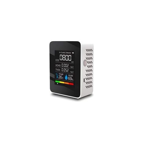 Détecteur de dioxyde de Carbone 5 en 1 Détecteur de qualité d'air intérieur CO2 Compteur numérique TVOC HCHO Moniteur de température et d'humidité Testeur de rétroéclairage (blanc) (1/5)