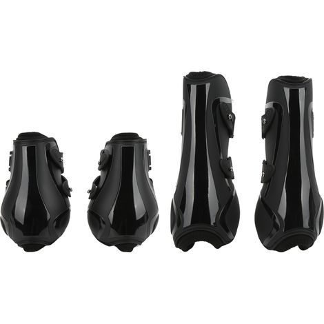 Lot de 4 protections pour les membres antérieurs et postérieurs de cheval, en PU respirant, pour toutes conditions météorologiques, noir, taille XL. (1/5)