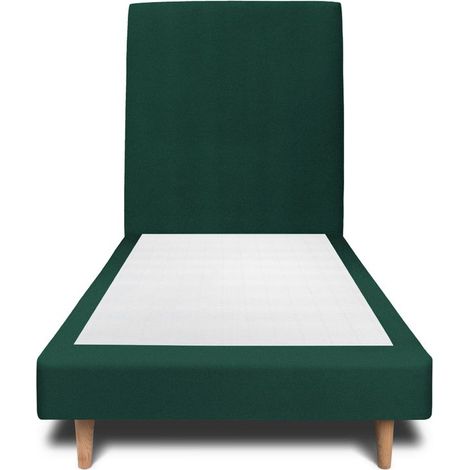 Lit 90x190cm avec tête de lit tapissier velours et sommier tapissier vert - Hauteur totale : 29cm (1/4)