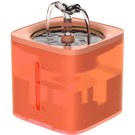 Fontaine à eau pour chat, fontaine à eau à piles avec capteur de mouvement, 2 L bol d'eau pour chat ultra silencieux, pour chats, chiens, plusieurs animaux de compagnie orange (1/5)