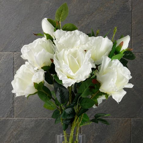Pack of 6 x 80cm Artificial White Rose Stem - 18 flowers - Premium Quality (1/5)