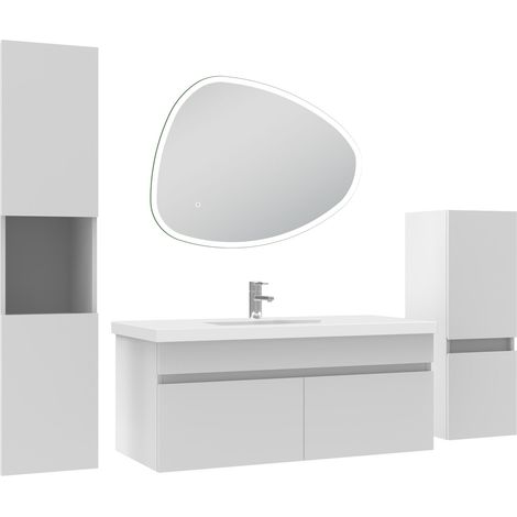 Océan meubles simple vasque 100cm vasque + colonne + miroir 3 couleurs lumineux Blanc (1/5)