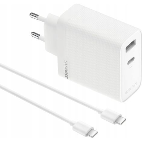 Cargador de pared realme supervooc de 80 W con dos puertos GaN + cable USB-C (1 unidad). (1/3)