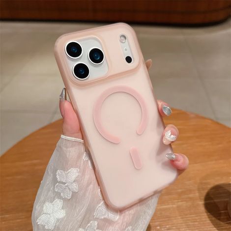 (iPhone 12 Pro Max, rose) Étui de chargement sans fil MagSafe transparent mat pour iPhone