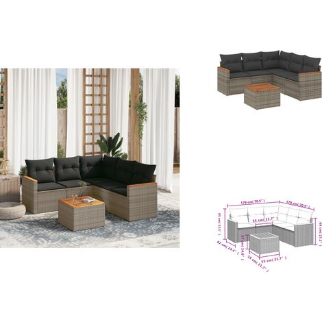 6-tlg. Garten-Sofagarnitur mit Kissen Grau Poly Rattan - Gartenmöbel - Esstisch - Lounge Set - Outdoor Möbel - Rattan Gartenmöbel (1/3)