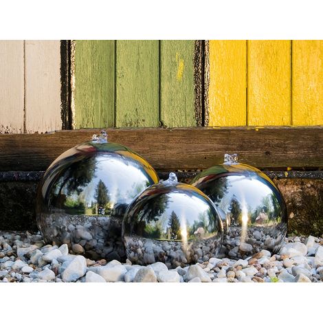 KÖHKO® Gartenbrunnen 21002 (20, 24 und 29 cm) 3er Kugelbrunnen-Set aus Edelstahl mit LED-Beleuchtung