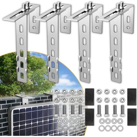 Soporte de acero inoxidable 304 para central eléctrica de balcón (4 unidades, 3 mm de grosor), ajustable para módulos solares, para barandillas redondas y cuadradas, fijación para central eléctrica de