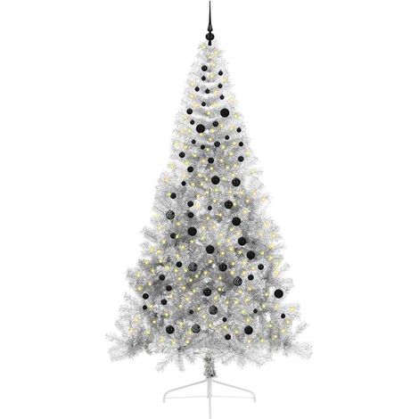 Sapin de Noël，Arbre de Noël artificiel pré-éclairé Argent 240 cm PET CFW56862 (1/5)