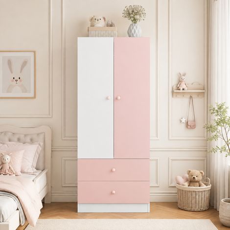 Armoire dressing 70x40x170 cm avec penderie et 2 grands tiroirs - design moderne - contreplaqué/MDF - Rose (1/5)