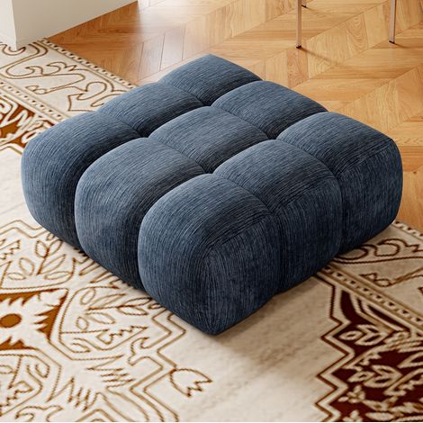 Pouf senza schienale 100x100x41 cm in tessuto ciniglia blu, seduta morbida – MEUBLIV (1/5)