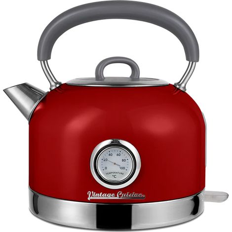 Bollitore da cucina vintage con termometro, rotondo da 1,7 litri