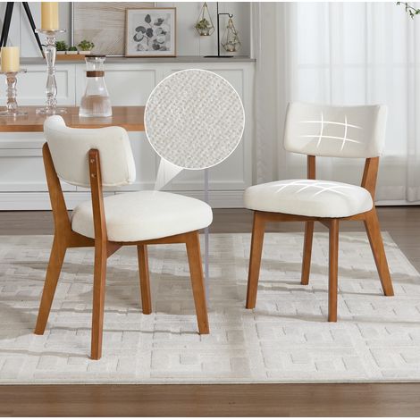Set di 2 sedie da pranzo 54.5x47x77 cm beige in legno massello con seduta imbottita (1/4)