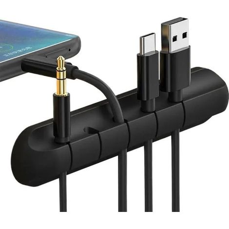 Ensemble de 3 range-câbles multifonctionnels à 5 compartiments Clips de gestion de câbles USB robustes pour la maison, noir (1/5)