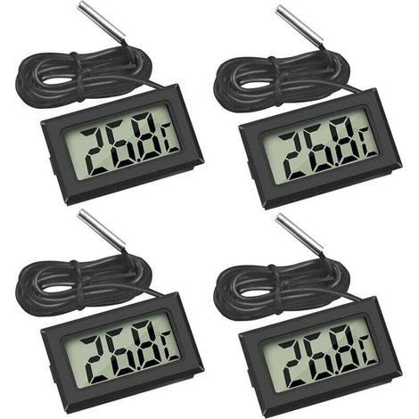 4x Thermomètre numérique - Moniteur de température avec sonde externe - Pour réfrigérateur congélateur réfrigérateur aquarium - LCD - 4x Noir (1/4)
